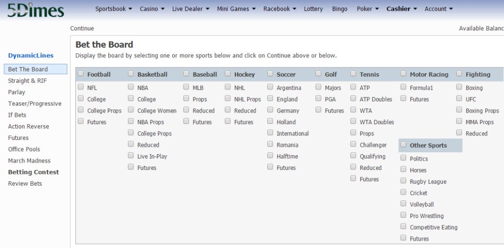 5Dimes Betting markets
