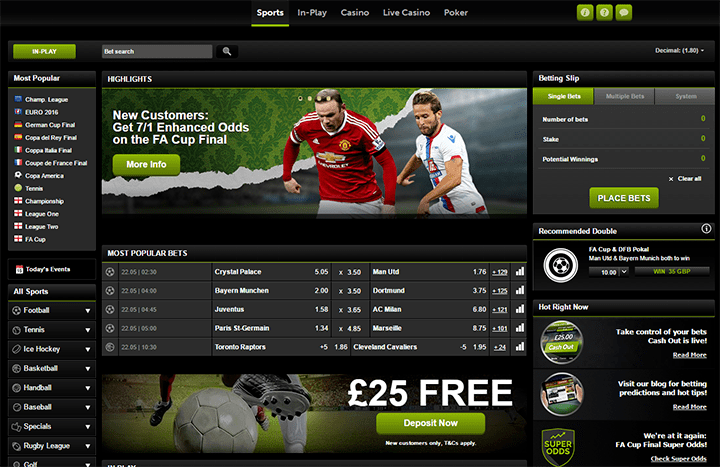 ComeOn Main Betting Interface