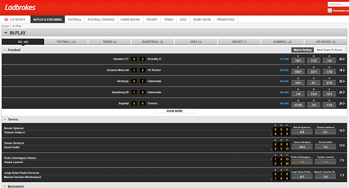 Ladbrokes Live Betting Software Interface