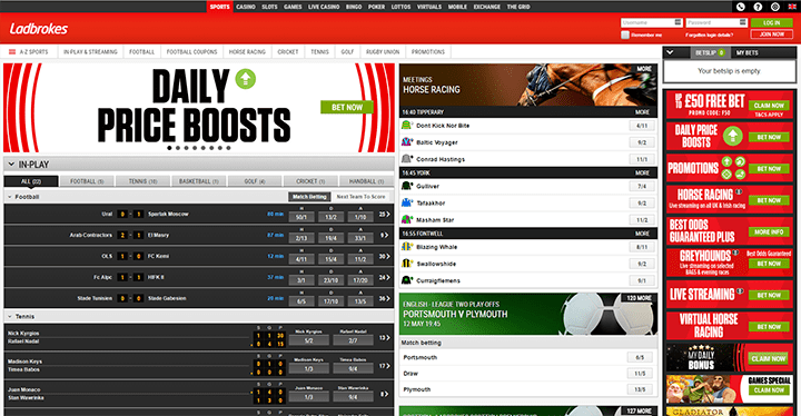 Ladbrokes Main Page Interface And Menu