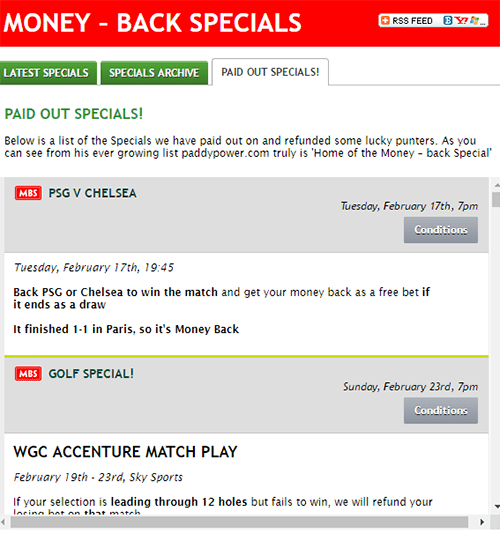 Paddy Power Paid Money Back - List Of Paid Back Events