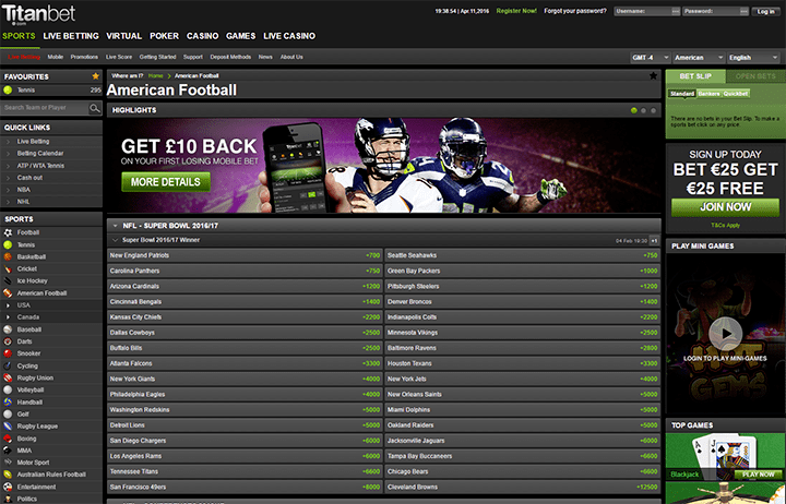 TitanBet Sportsbook Betting Software Interface - Website Homepage