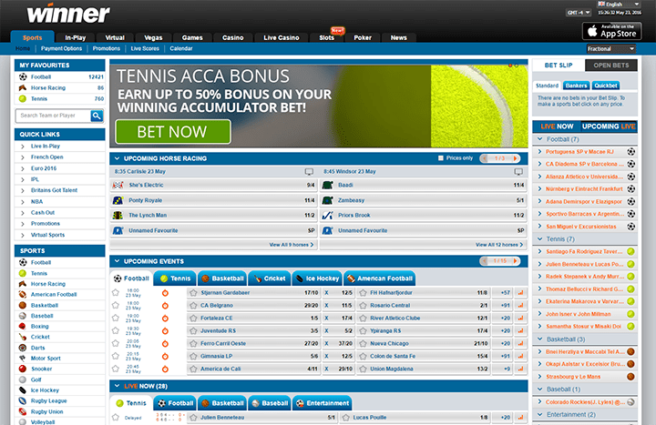 Winner Sportsbook Betting Software Interface Homepage