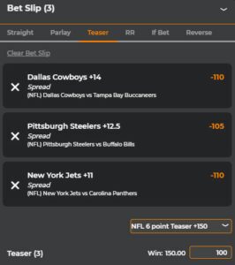 NFL teaser bet slip