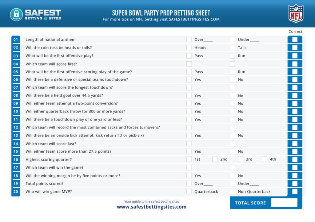 Super Bowl Props Betting Sheet