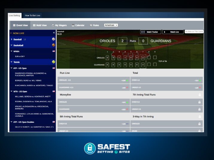 Sportsbetting live betting screenshot