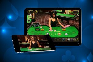 bubble image of a live dealer baccarat table displayed both on a phone and tablet